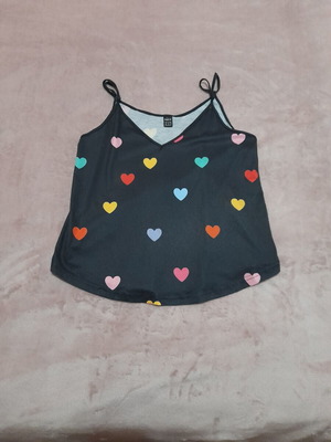 Shein heart print camisole top new, black multicolor