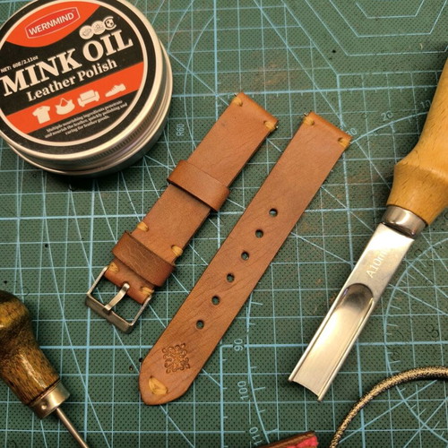 Handmade leather watch strap custom order, beige and brown
