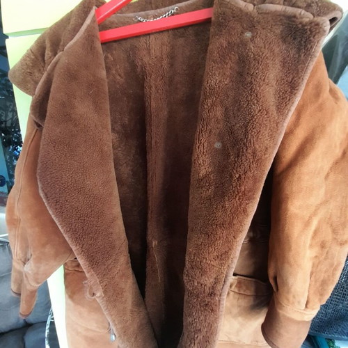 Leader men's jacket used, brown castor with fur lining, size XL