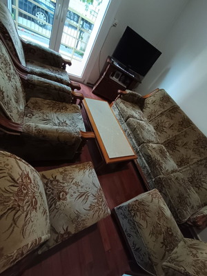 Antique living room set used with 1 three-seat sofa, 3 armchairs and coffee table