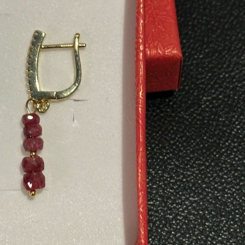 Handmade earrings with natural rubies and stainless steel hooks new