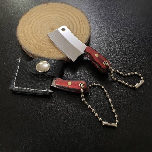 Mini cleaver keychain new with wooden handle and safety sheath