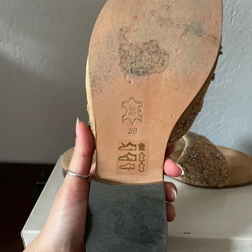 NV vintage slippers like new with embroidered flowers and rhinestones