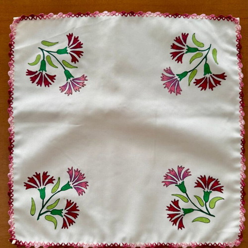 Vogart Handmade Painted Table Linens Set of 4 with Lace