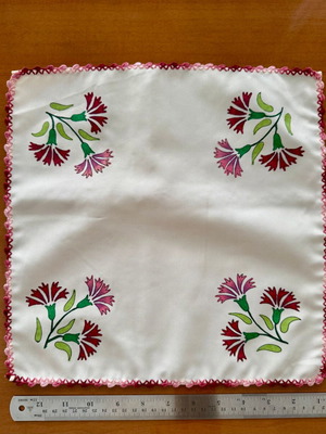 Vogart Handmade Painted Table Linens Set of 4 with Lace