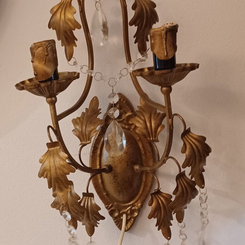 Wall light brass with crystals like new