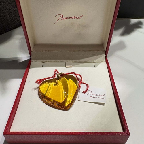 Baccarat crystal necklace with amber heart pendant, new with box