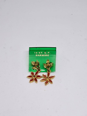 Σκουλαρίκια 14Κ Gold Filled με κόκκινο λουλούδι σαν καινούργια