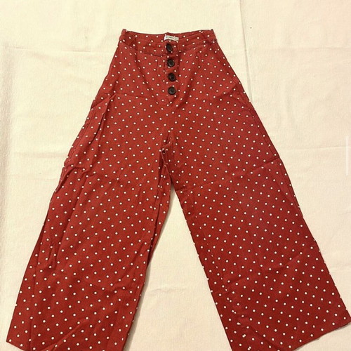 Stradivarius polka dot fabric pants like new, white and red, size S