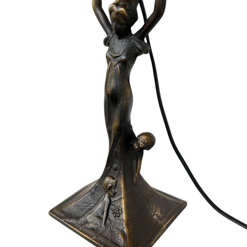 Bronze table lamp single light like new with opal glass