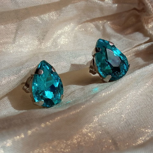 Earrings with colorful crystals, silver color, new