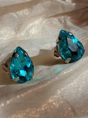 Earrings with colorful crystals, silver color, new