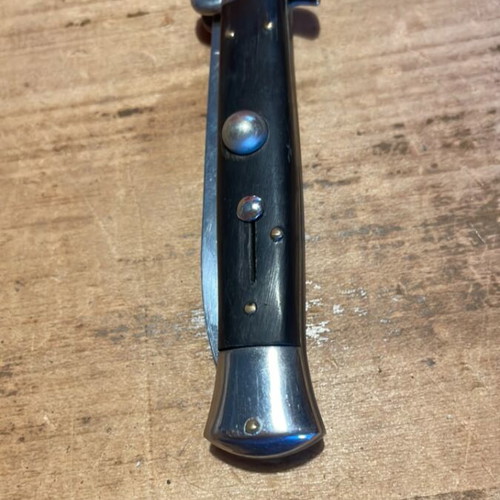 Vintage 1970 folding stiletto knife like new with buffalo horn handle