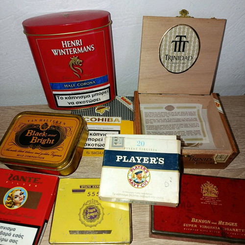 Cigarette, cigar, and tobacco boxes used, pack of 8 empty