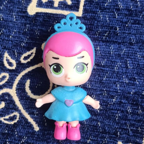 Princess doll figure, blue tiara, pink hair