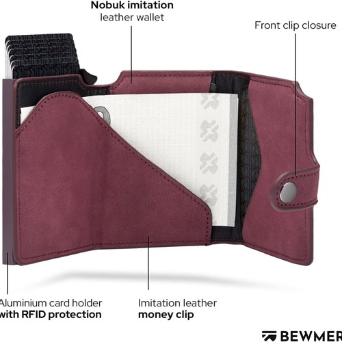 Bewmer 2 wallet with RFID protection, cardholder and coin pocket, bordeaux