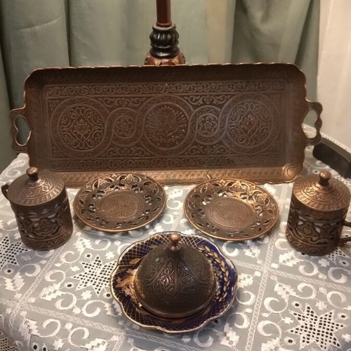 Traditional Ottoman Style Coffee Serving Set used, copper
