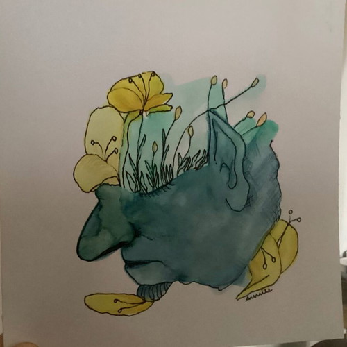 Abstract portrait new with flowers, hand-painted