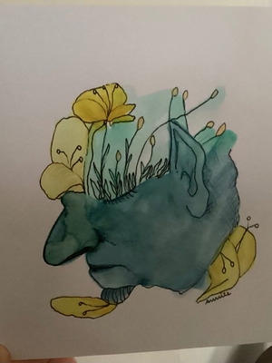 Abstract portrait new with flowers, hand-painted