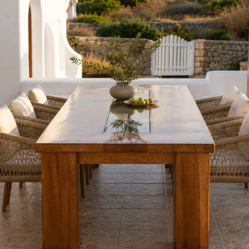 The Horizon outdoor dining table made of solid African Iroko, made to order