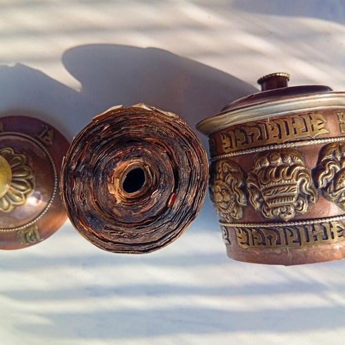 Tibetan prayer wheel used with original thin old paper