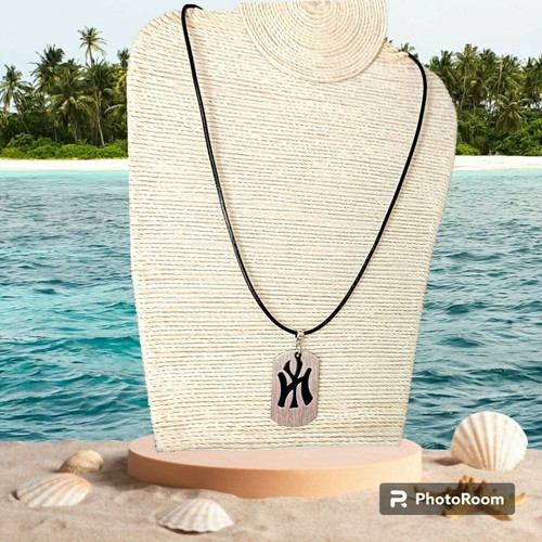 Handmade men's necklace with black leather cord and steel NY element new