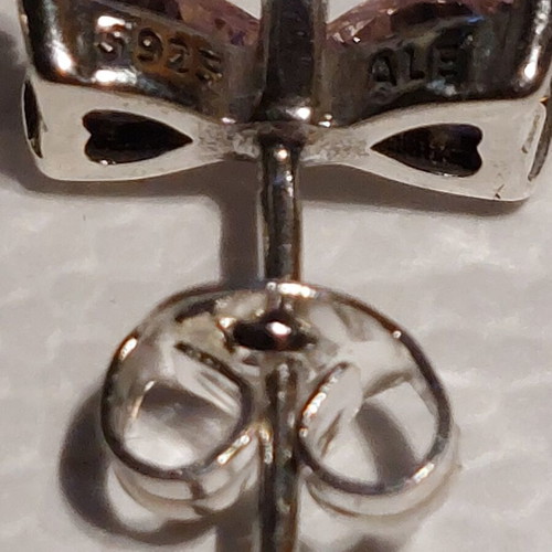 Pandora bow stud earrings with pink zirconia