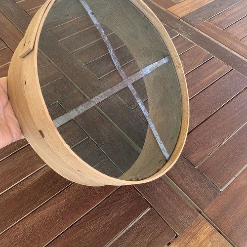 Traditional wooden flour sieve used, 29 cm