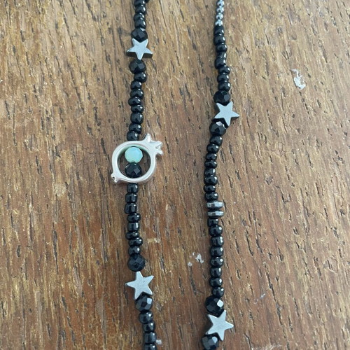 Glasses chain black handmade with glass stones and metal elements new