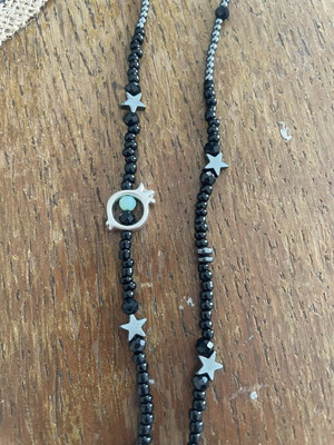 Glasses chain black handmade with glass stones and metal elements new