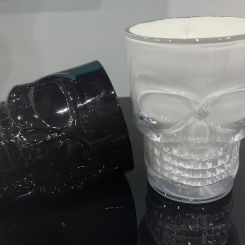 Set of 2 glass skull mugs used, handmade painted