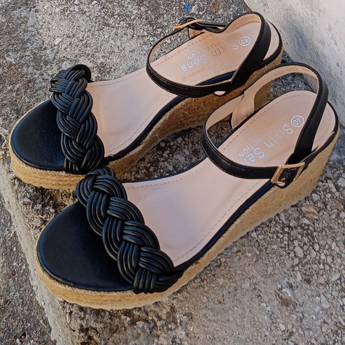 Sixth Sens women's platform sandals, size 40, beige and blue