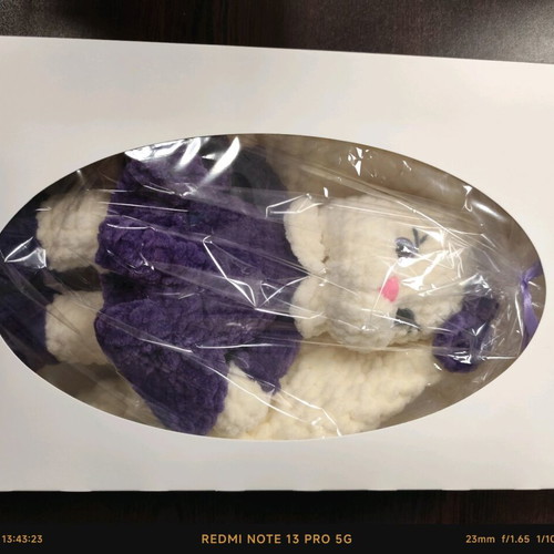 Handmade plush bunny 27 cm new with purple dress