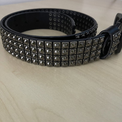 Leather black belt new with metal decoration