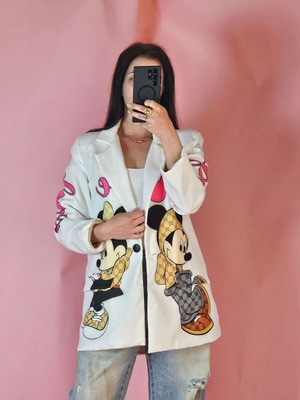 Яке Mini Mouse ново, бяло сако с принт и пресичане