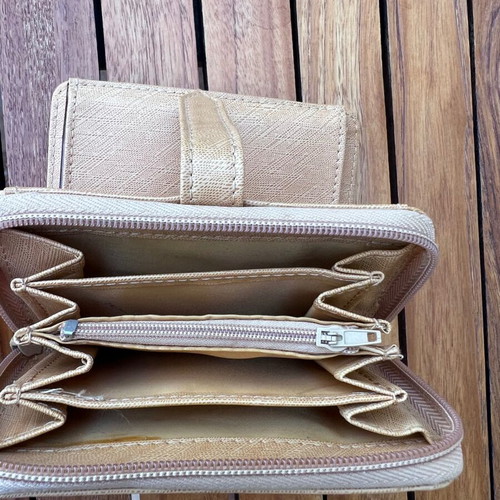Wallet used, beige with multiple card slots