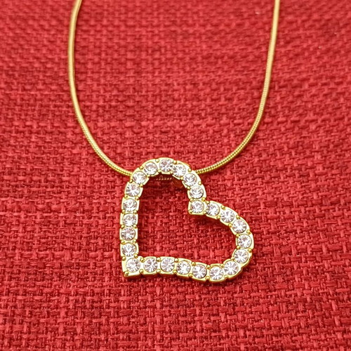 Heart Necklace with Strass like new, gold color