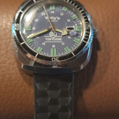 Vintage Willy’s Terylene ICI Diver watch, blue dial, 17 jewels