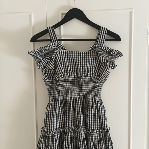 Brigitte Bardot Paris Midi Gingham Dress, Small, black and white