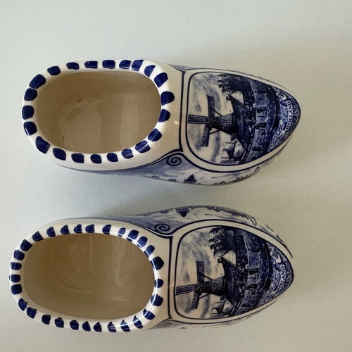 Delft Blue Porcelain Clogs Handpainted, 13 cm Length