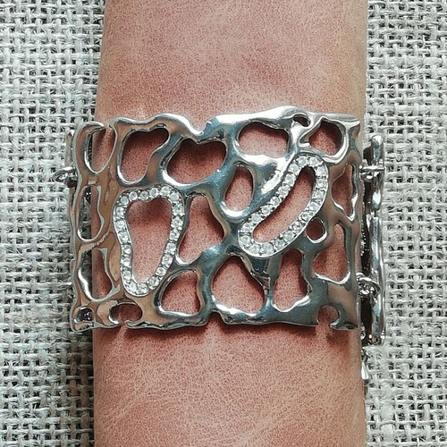 Stainless steel bracelet silver with clear zircon shapes new