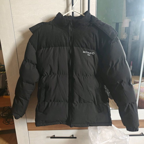 Men's puffer jacket new with hood, black, size M