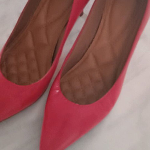Leather pumps new with comfortable cushions, red-orange