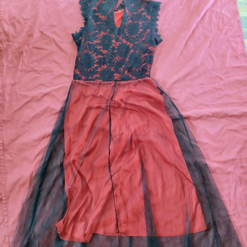 Italian dress with black lace and tulle, size small, used