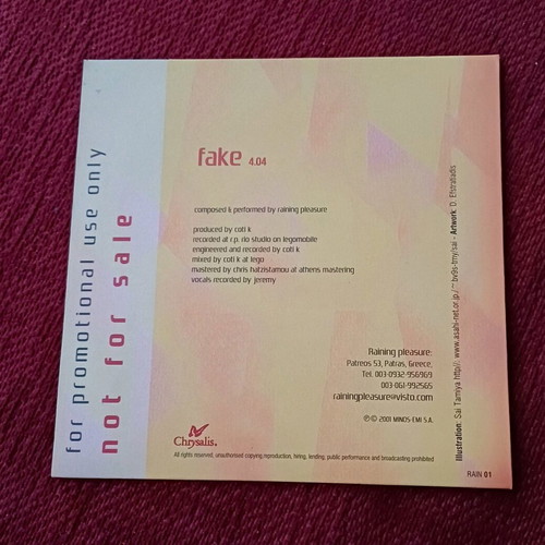 Raining Pleasure Fake CD single promo used, indie pop