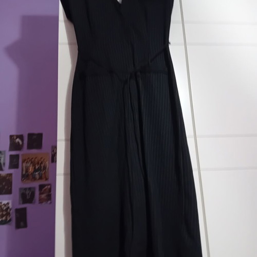 Zara black elastic cotton dress with deep V and front slit like new
