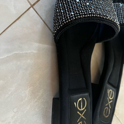 Exe black flat slippers with rhinestones, size 40