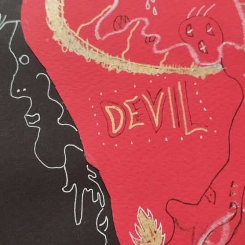 The Pain of the Devil original handmade mixed media collage artwork