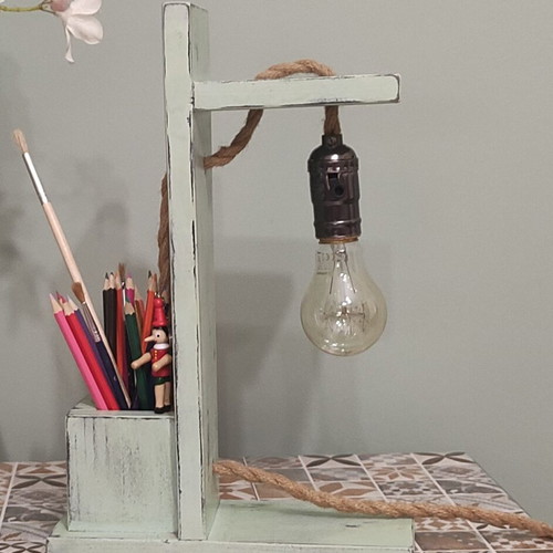 Handmade wooden table lamp pencil holder new