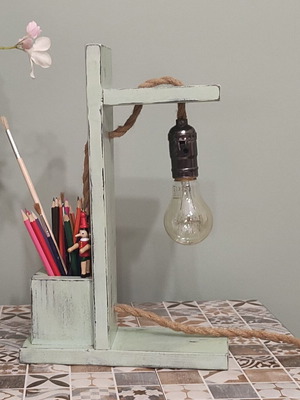 Handmade wooden table lamp pencil holder new